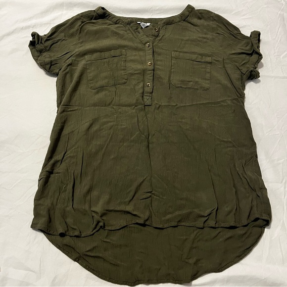 Sonoma Goods for Life Army Green Button Up Short Sleeve Pockets - Picture 2 of 8